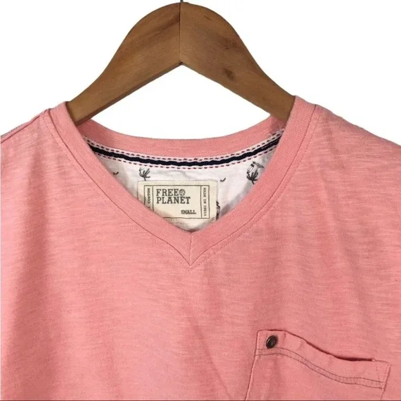 TS546 Free Planet Pocket V Neck T Shirt S - Picture 3 of 3